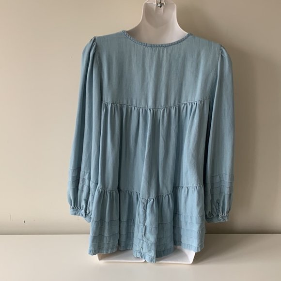 American Eagle Chambray Ruffle Peplum Top - Picture 3 of 7